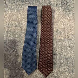 Men's Blue and Brown Patterned Tie Duo